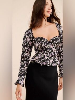 ASTR - Floral Corset Sweetheart Peplum Blouse with Lilac Print